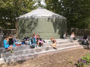 Children outside Thistlewaithe's yurt